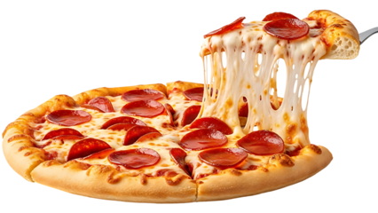 Pepperoni Pizza Slice with Stretched Cheese melted