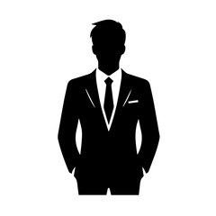 Black & white vector silhouette of Businessman Standing on white background