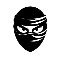Black & white vector silhouette of Ninja Mask on white background