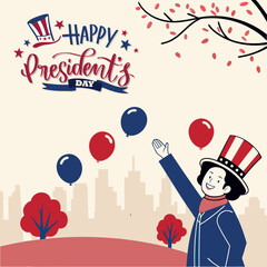 Happy Presidents Day Banner and Background with USA Flag and Text Vector Illustration