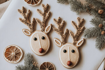Gingerbread Reindeer Cookies on Christmas Table – Cozy Winter Holiday Scene