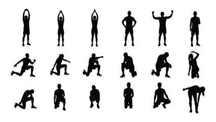 Fitness exercise silhouettes isolated on white background, Vector