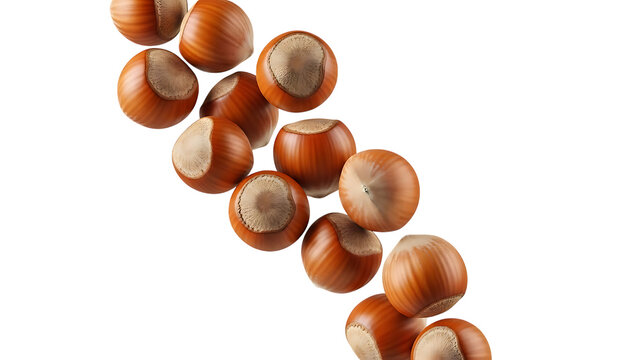Pile of Hazelnuts with Shells Falling Against Black Background