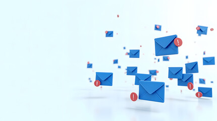 Blue envelope icons with notification alerts floating in a bright setting.