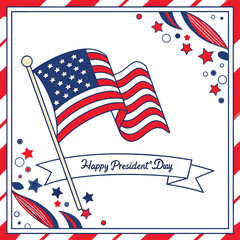 Happy Presidents Day Banner and Background with USA Flag and Text Vector Illustration