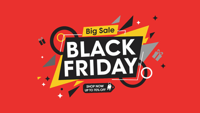 Black Friday Big Sale Promotion Design with Modern Geometric Elements on Red Backdrop