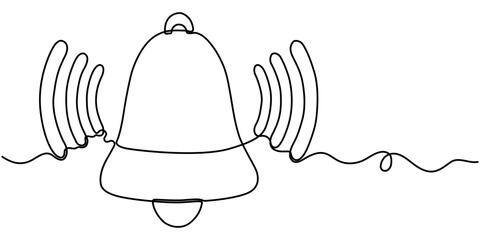 Linear background of bell One continuous line drawing of a bell. Vector illustration. Bell icon isolated Linear background of outline minimalist. 