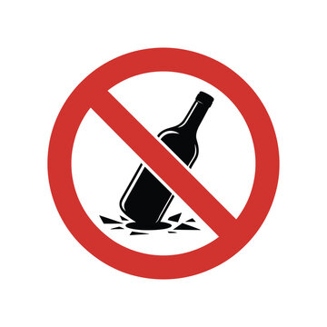 No alcohol allowed sign with broken bottle