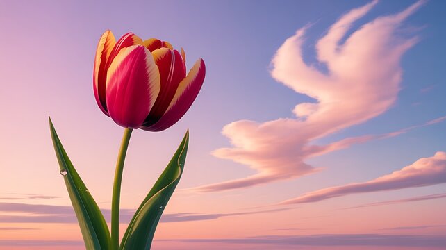 Peaceful Tulip with a Spirit Dove in the Sky