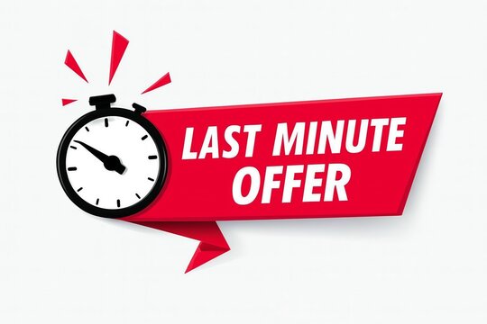 Urgent last minute offer banner with a stopwatch indicating limited time and a red sale tag