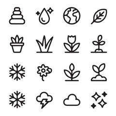Nature and Weather Outline Icon Set