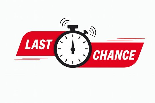 Urgent last chance sale announcement with a vintage stopwatch and red ribbon banner illustration - Powered by Adobe