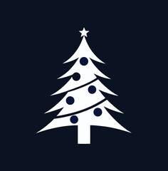 Minimal Christmas tree vector icon on black background, ideal for Christmas ads, social media posts, greeting cards, and winter holiday design collections.