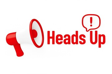 Red megaphone and speech bubble with exclamation mark and heads up text announcing important information or alerts