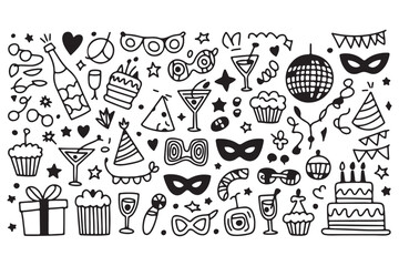 Black and White Party Doodles Illustration