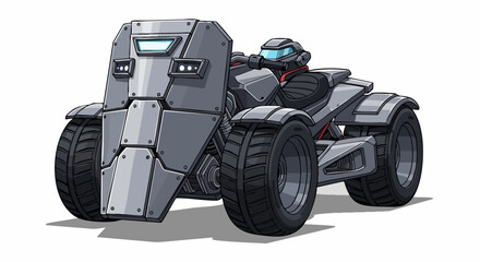 Futuristic Armored All-Terrain Vehicle with Driver, Ready for Action.