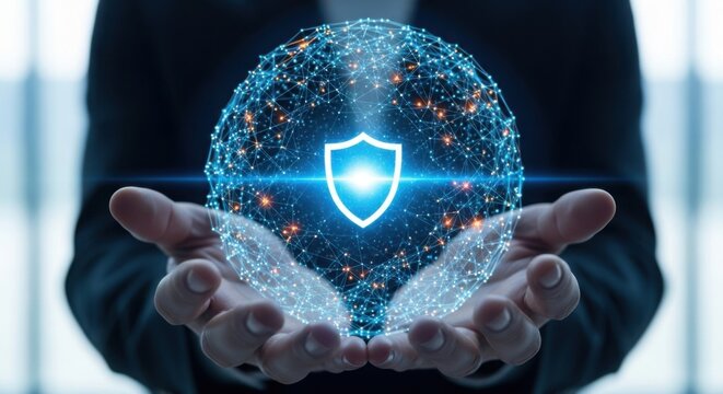 Digital security global network concept in hands. cybersecurity data protection technology. - Powered by Adobe