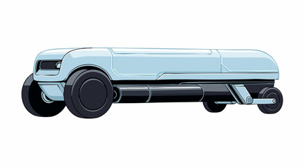 Futuristic Light Blue Delivery Vehicle with Black Wheels.