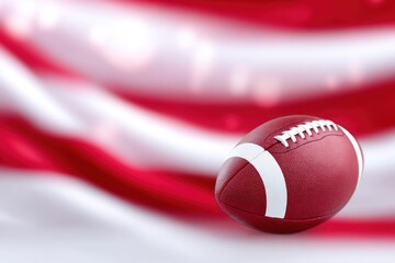 Gridiron Dreams: A dynamic American football rests proudly against a backdrop of a patriotic flag, symbolizing the spirit of competition and national pride.