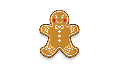 Smiling gingerbread man cookie with icing details.