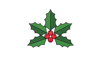 Holly Branch With Red Berries Close Up.