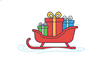 Festive sleigh with colorful gift boxes.