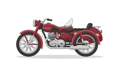 Fototapeta premium Red vintage motorcycle with sidecar isolated on white background.