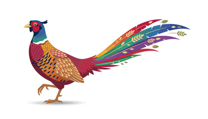 Fototapeta premium Colorful mythical phoenix with long rainbow tail.