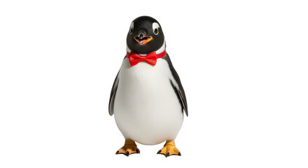 Fototapeta premium Cute Cartoon Penguin Character Wearing Red Bow Tie isolated PNG with Transparent Background