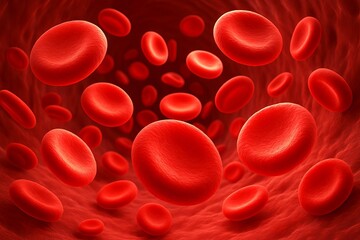 Red blood cell flowing in a vein. Bloodstream concept with micro-level view of erythrocyt. Circulatory system biology for medical health information.