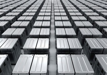 Rows of stacked server racks data storage. Concept of big data processing, cloud computing infrastructure, and web hosting technology for information center.