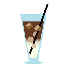 グラスに入った2層に分かれたカフェオレストロー付き
