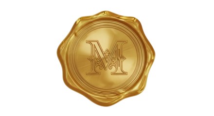 Luxury golden wax seal stamp with elegant personalized monogram for premium branding. isolated PNG with Transparent Background