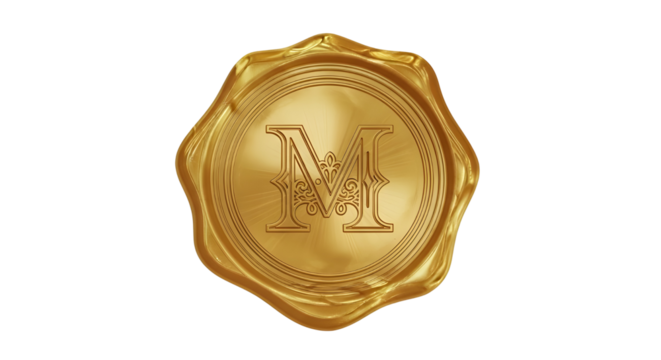 Luxury golden wax seal stamp with elegant personalized monogram for premium branding. isolated PNG with Transparent Background