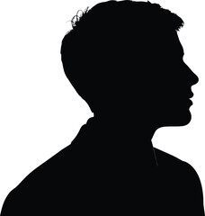 Silhouette of a young man s head and shoulders against white background