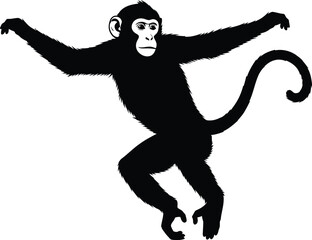 Monkey silhouette leaping with arms outstretched in a playful pose