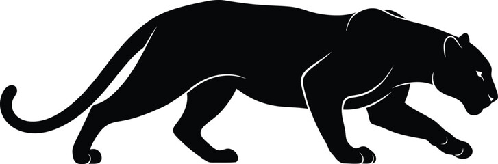 Black panther silhouette stalking isolated on white background vector illustration