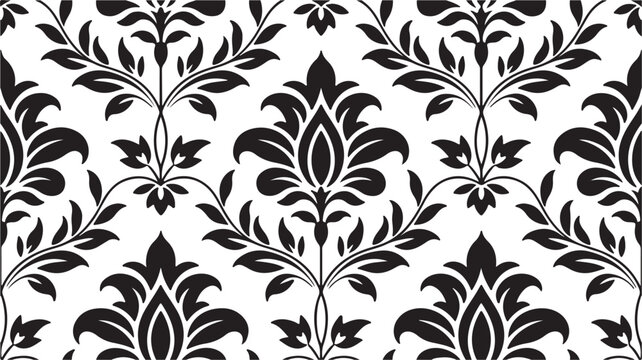 Seamless black damask floral pattern on a white background vector illustration