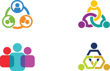 Colorful abstract icons representing teamwork connection and collaboration ideal for business use on transparent background