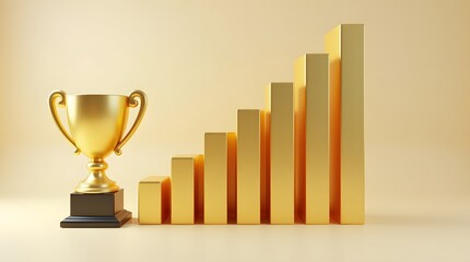 3D render of business trophy made from golden bar chart