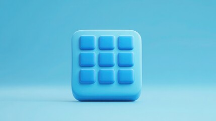 Minimalist 3d render of a blue calculator icon on a solid blue background