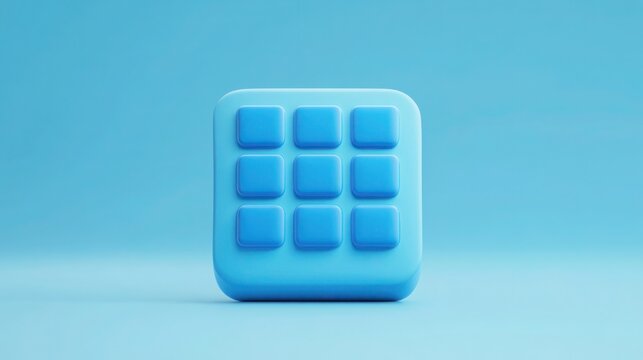 Minimalist 3d render of a blue calculator icon on a solid blue background