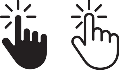 Two Hand Icons Pointing Finger, One Solid Black and One Outline, with Click Rays pointer