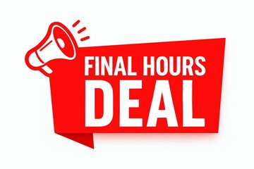 Red banner with white text announcing a final hours deal with a megaphone illustration for promotions and sales
