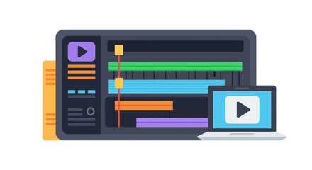Modern flat vector illustration of a video editing application for creating content and digital post-production