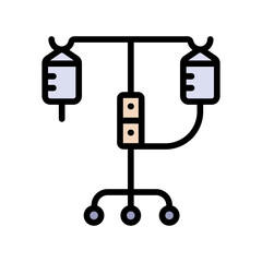 Intravenous therapy medical color icon. Vector illustration of an IV drip bag with a tube and stand, for healthcare apps, medical websites, and hospital-related visuals.