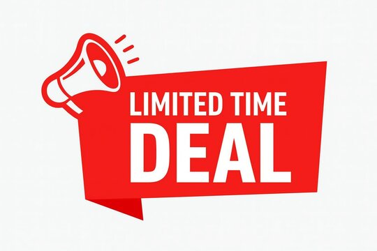 Bright red banner announcing a limited time deal with a megaphone icon for sales and promotions