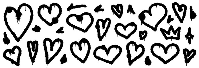 Urban heart graffiti elements with bold paint flow and messy grafitti splatter, shaping a loud love mood where heart outlines and paint textures repeat grafitti love style.