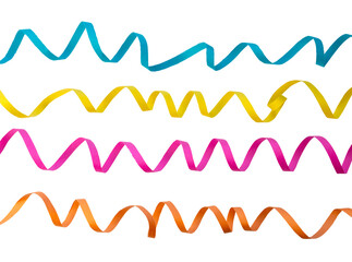 Colorful carnival ribbons arranged in vibrant wavy lines on a transparent background creating a festive decorative cut out element for celebration.