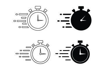 Four stopwatch icons showing speed isolated on white background